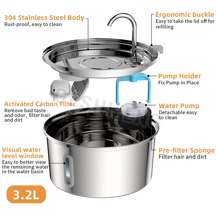 Pet waterer fountain(不锈钢宠物智能喂水器 带视窗）